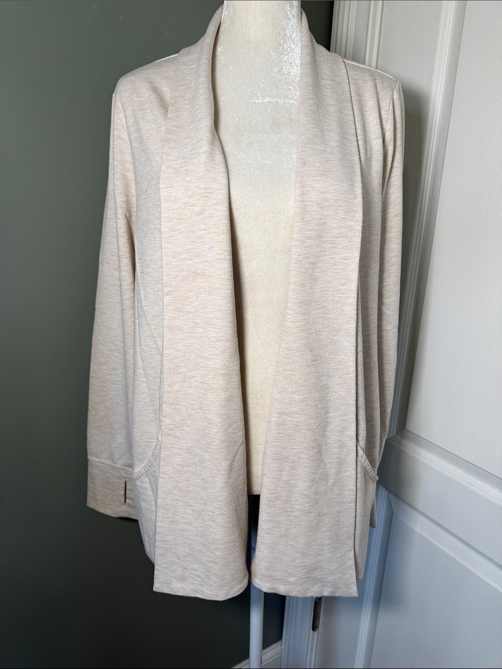 RBX Active Lotus Open Front Cardigan L/XL Oatmeal Beige French Terry Pockets